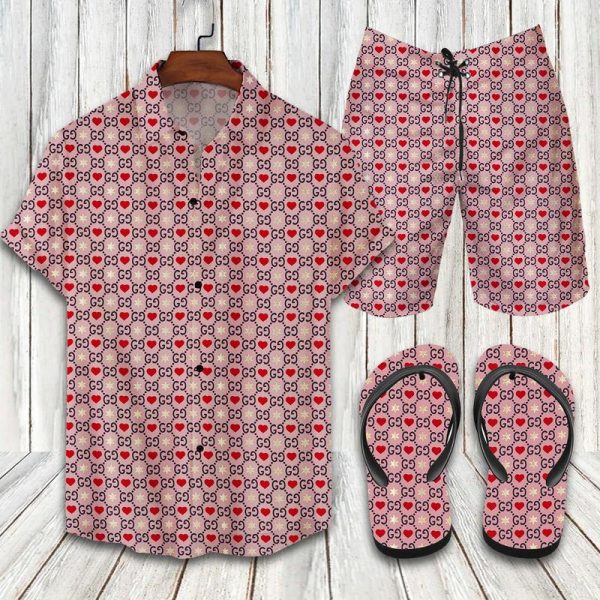 GC Heart Hawaii Shirt Shorts Set   Flip Flops Luxury Clothing Clothes Outfit For Men HT