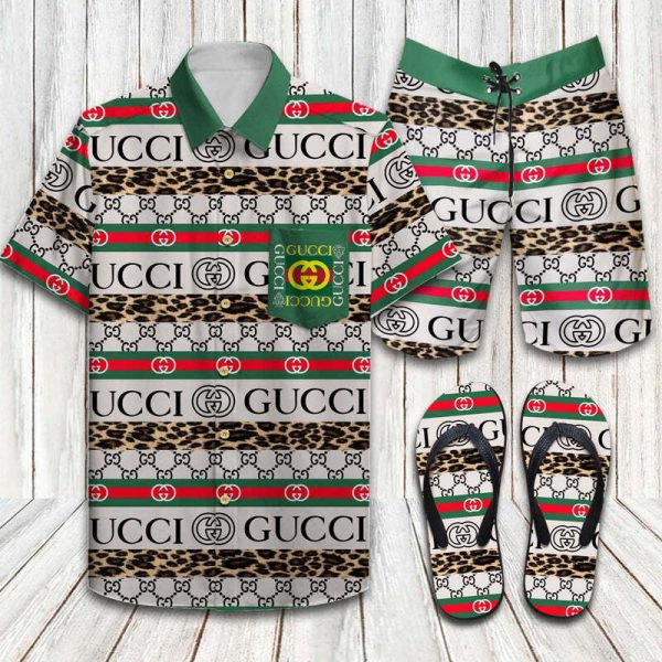 GC Leopard Hawaii Shirt Shorts Set   Flip Flops Luxury Clothing Clothes Outfit For Men HT