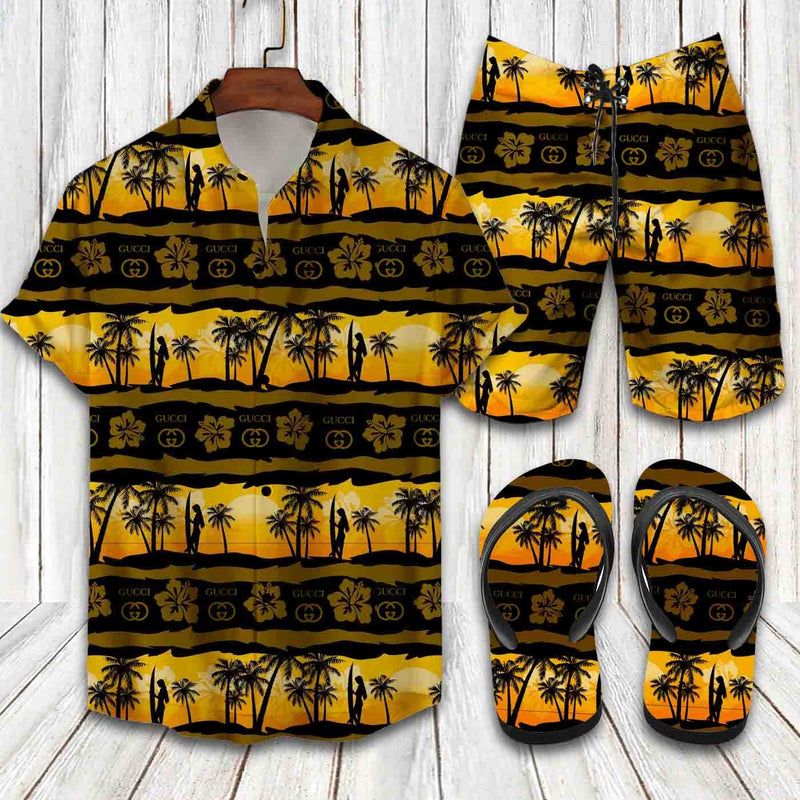 GC Sunset Hawaii Shirt Shorts Set   Flip Flops Luxury Clothing Clothes Outfit For Men HT