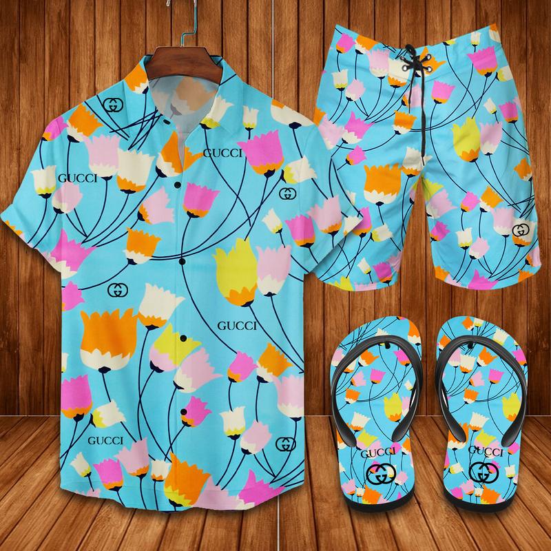GC Tulip Hawaii Shirt Shorts Set   Flip Flops Luxury Clothing Clothes Outfit For Men HT