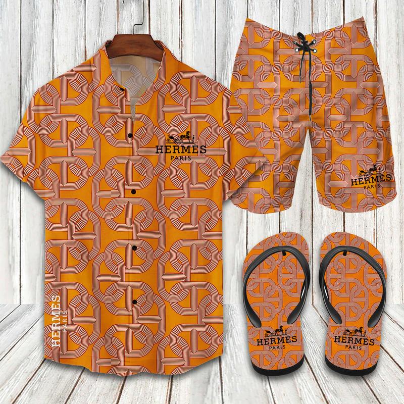 Hermes Flip Flops And Combo Hawaiian Shirt, Beach Shorts Vu01456 Vu01458