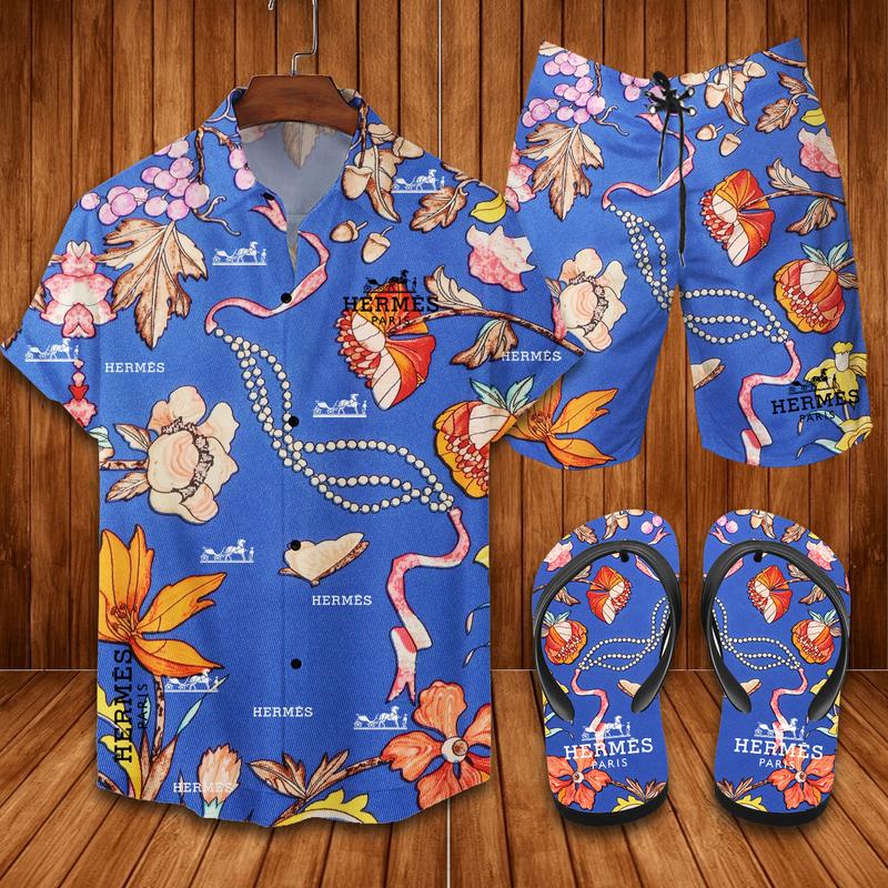 Hermes Flip Flops And Combo Hawaiian Shirt, Beach Shorts Vu01459 Vu01461