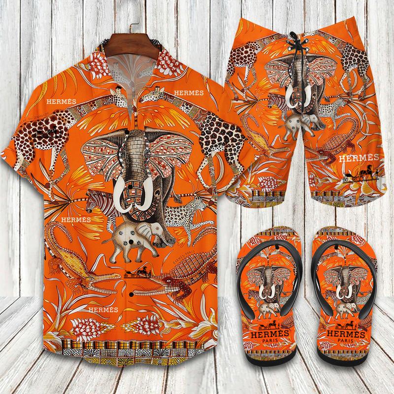 Hermes Flip Flops And Combo Hawaiian Shirt, Beach Shorts Vu01662 Vu01663