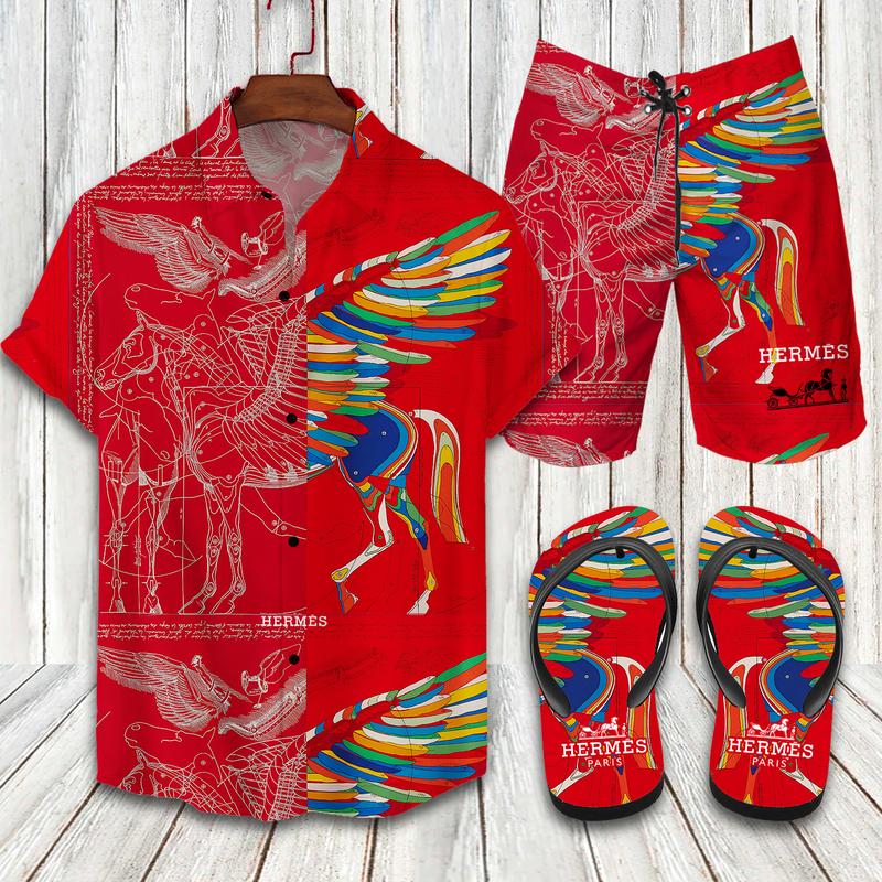 Hermes Flip Flops And Combo Hawaiian Shirt, Beach Shorts Vu01665 Vu01667