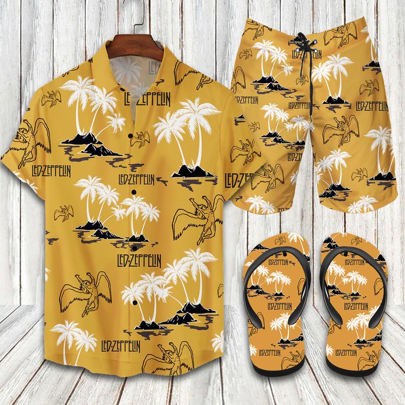 Led Zeppelin Flip Flops And Combo Hawaiian Shirt, Beach Shorts Vu01510 Vu01512