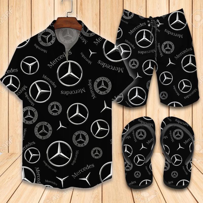 Mercedes Flip Flops And Combo Hawaiian Shirt, Beach Shorts Vu01376 Vu01378