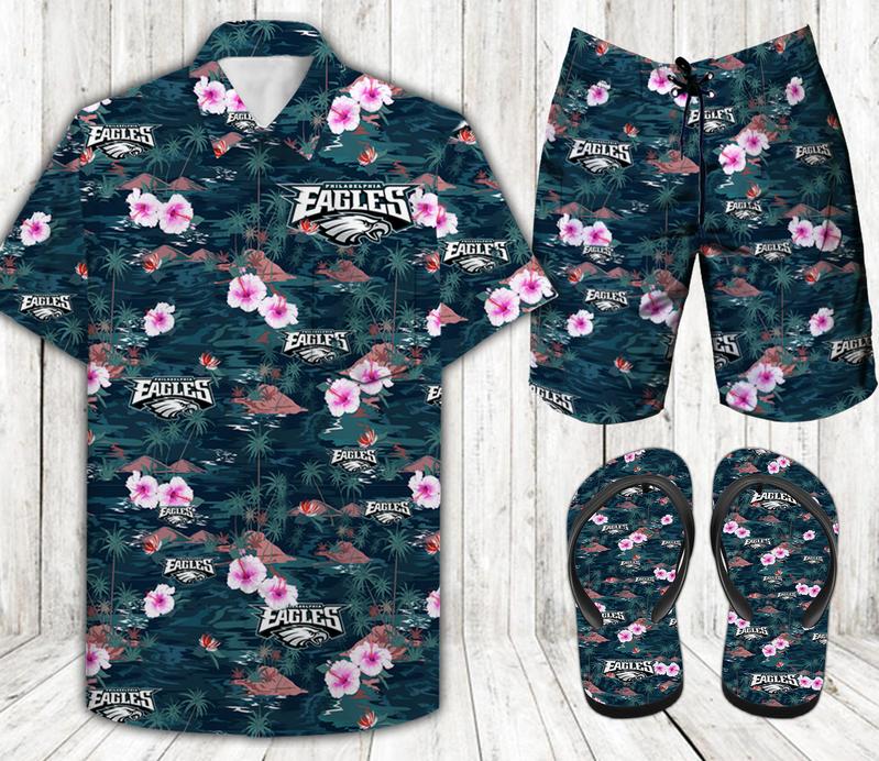 Philadelphia Eagles Combo Hawaiian Shirt, Beach Shorts Flip Flops L00952