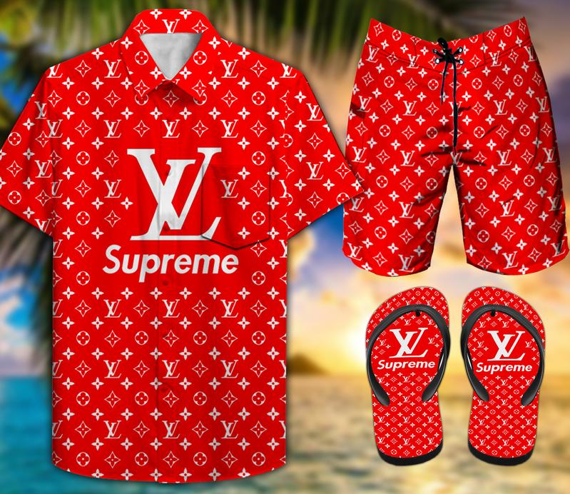 Supreme Combo Hawaiian Shirt, Beach Shorts Flip Flops L00976