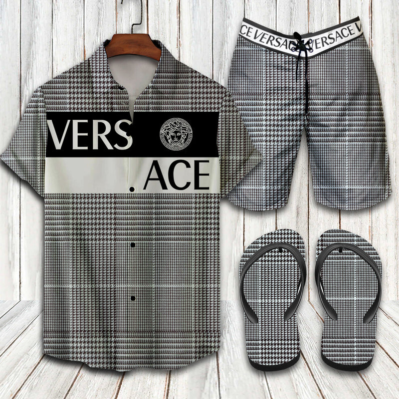Versace 2022 Flip Flops And Combo Hawaiian Shirt, Beach Shorts T001702+t001704 H1