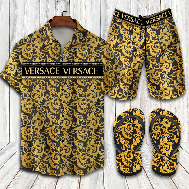 Versace Flip Flops And Combo Hawaiian Shirt, Beach Shorts T001696+t001698