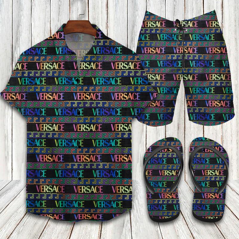 Versace Flip Flops And Combo Hawaiian Shirt, Beach Shorts Vu01561 Vu01563