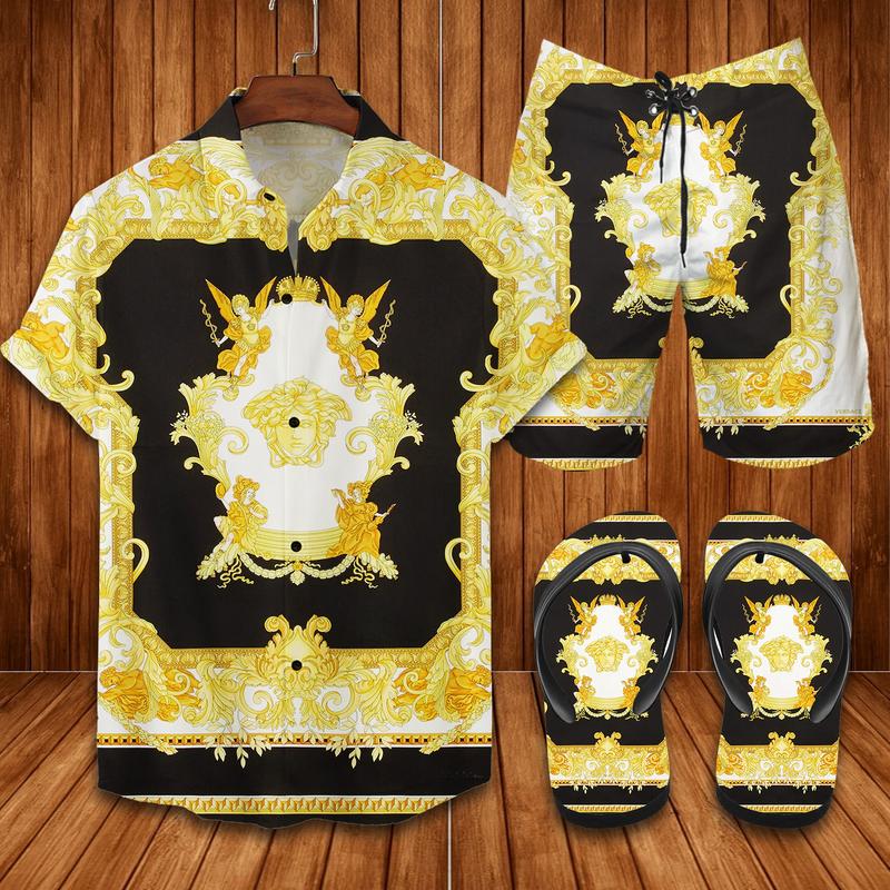 Versace Flip Flops And Combo Hawaiian Shirt, Beach Shorts Vu01564 Vu01566