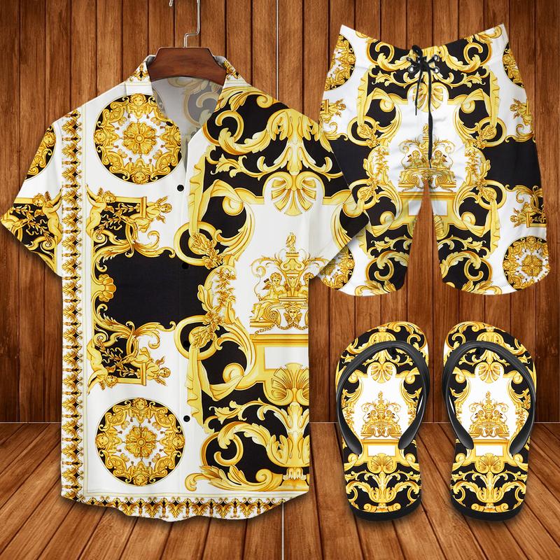 Versace Flip Flops And Combo Hawaiian Shirt, Beach Shorts Vu01567 Vu01569