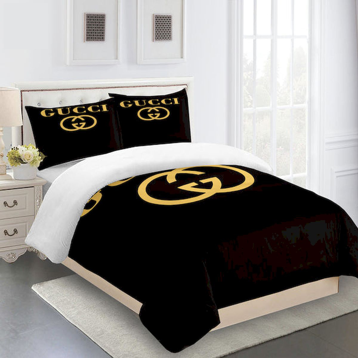 GC Black Luxury Brand High-End Bedding Set Home Decor HT Mia281102