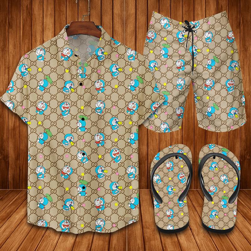 GC Doraemon Hawaii Shirt Shorts Set   Flip Flops Luxury Clothing Clothes Outfit For Men HT