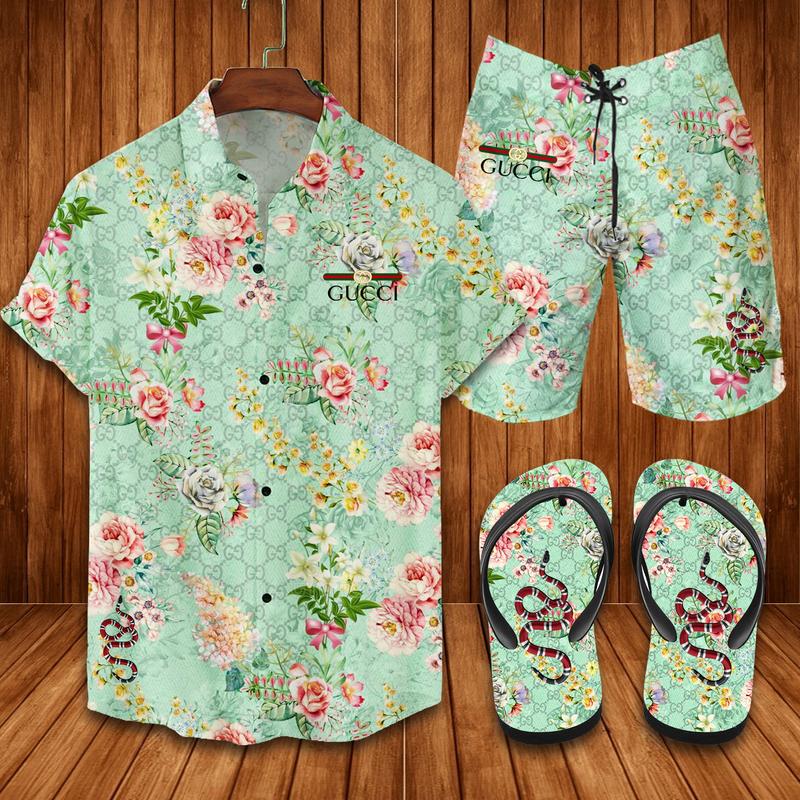 GC Floral Hawaii Shirt Shorts Set   Flip Flops Luxury Clothing Clothes Outfit For Men HT