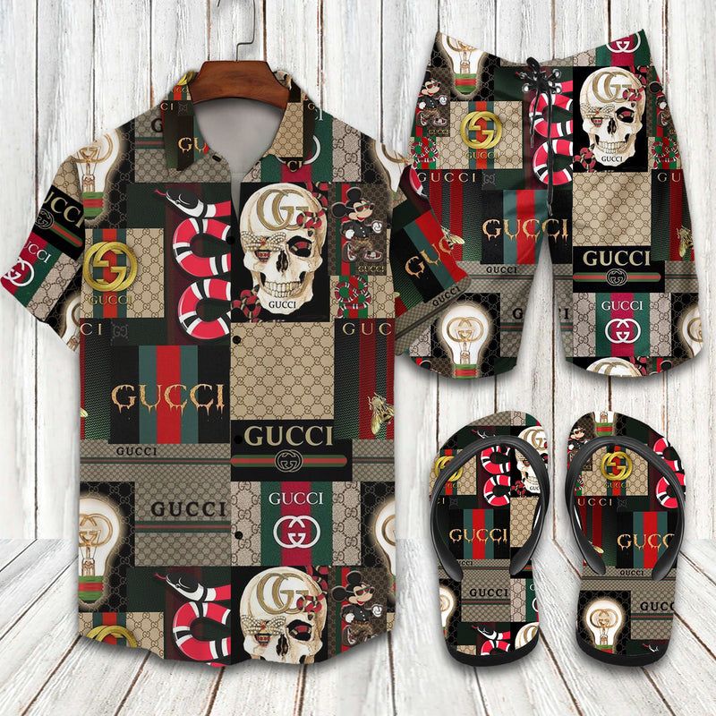 GC Skull Snake Hawaii Shirt Shorts Set   Flip Flops Luxury Clothing Clothes Outfit For Men HT