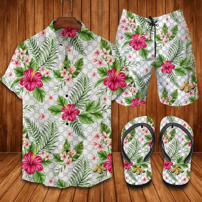 GC Tropical Floral Hawaii Shirt Shorts Set   Flip Flops Luxury Clothing Clothes Outfit For Men HT