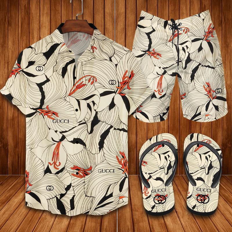 GC Vintage Flower Hawaii Shirt Shorts Set   Flip Flops Luxury Clothing Clothes Outfit For Men HT
