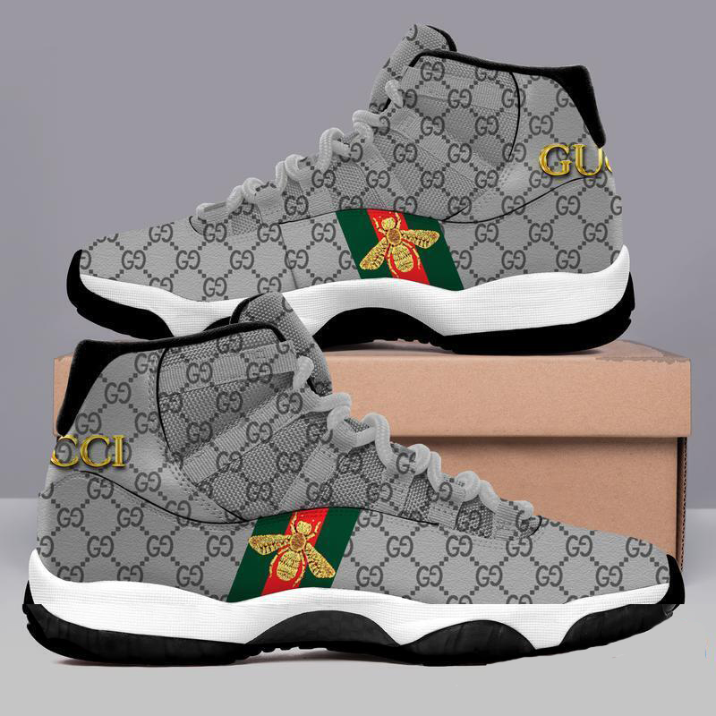 Grey Gucci Luxury Bee Air Jordan 11 Shoes Hot 2022 Gucci Sneakers Gifts For Men Women HT