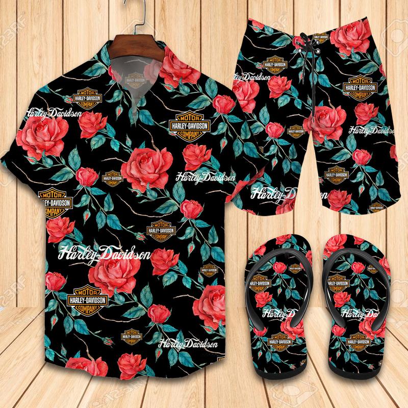 Harley Davidson Flip Flops And Combo Hawaiian Shirt, Beach Shorts Vu01522 Vu01524