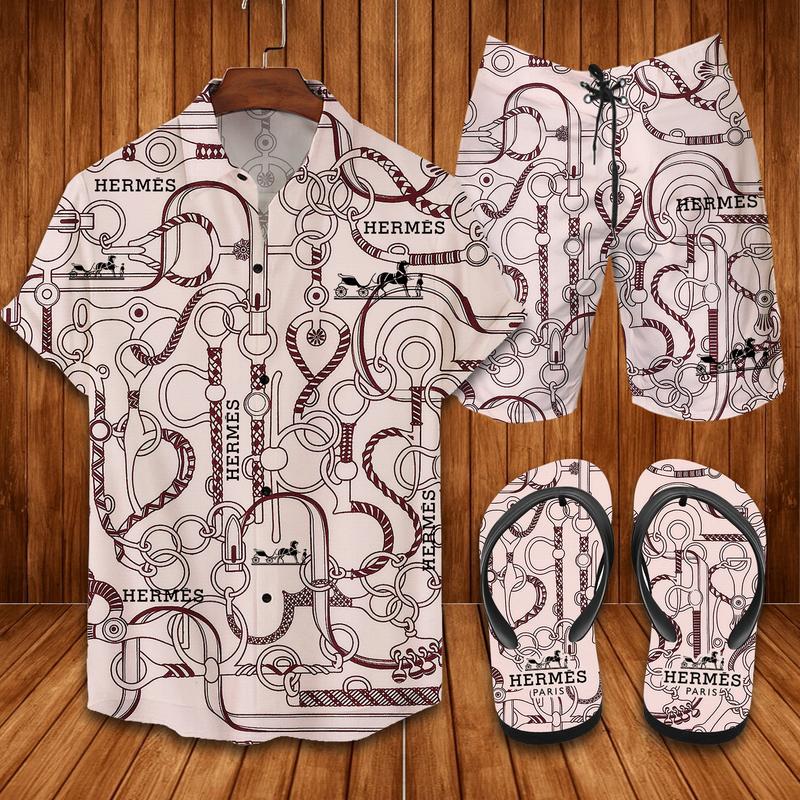 Hermes Flip Flops And Combo Hawaiian Shirt, Beach Shorts Vu01659 Vu01661