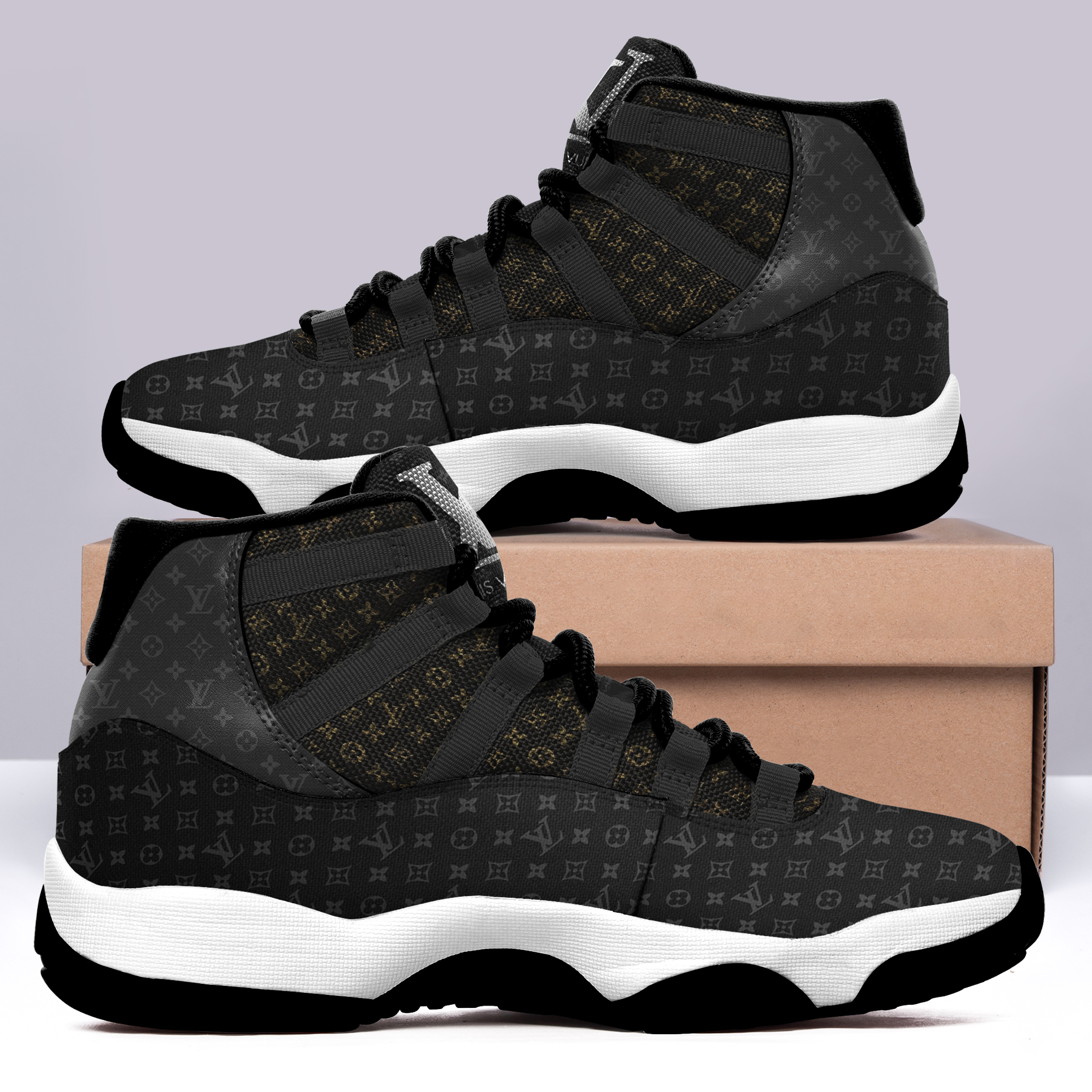Louis Vuitton Air Jordan 11 Sneakers Shoes Black Monogram Hot 2022 LV Gifts For Men Women HT