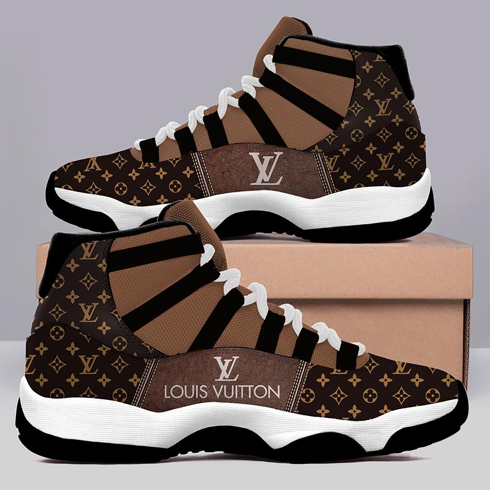 Louis Vuitton Black Monogram Air Jordan 11 Sneakers Shoes Hot 2022 LV Gifts For Men Women HT
