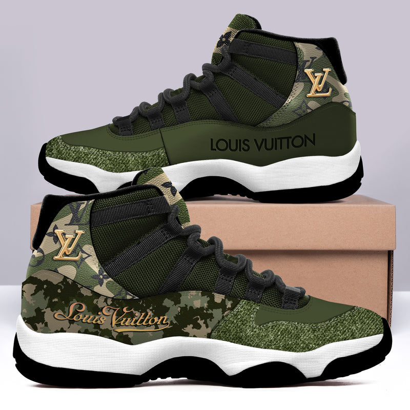 Louis Vuitton Green Camo Air Jordan 11 Sneakers Shoes Hot 2022 LV Gifts For Men Women HT