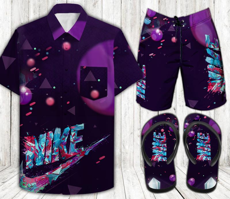 Nike Combo Hawaiian Shirt, Beach Shorts Flip Flops L00988