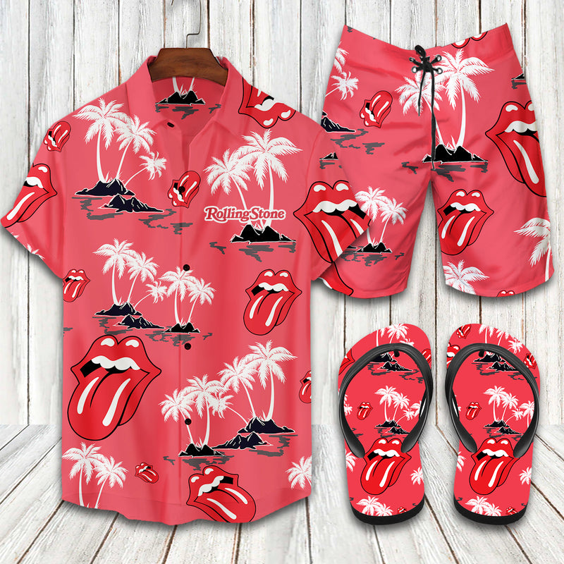The Rolling Stones Flip Flops And Combo Hawaiian Shirt, Beach Shorts Vu02450 Vu02452