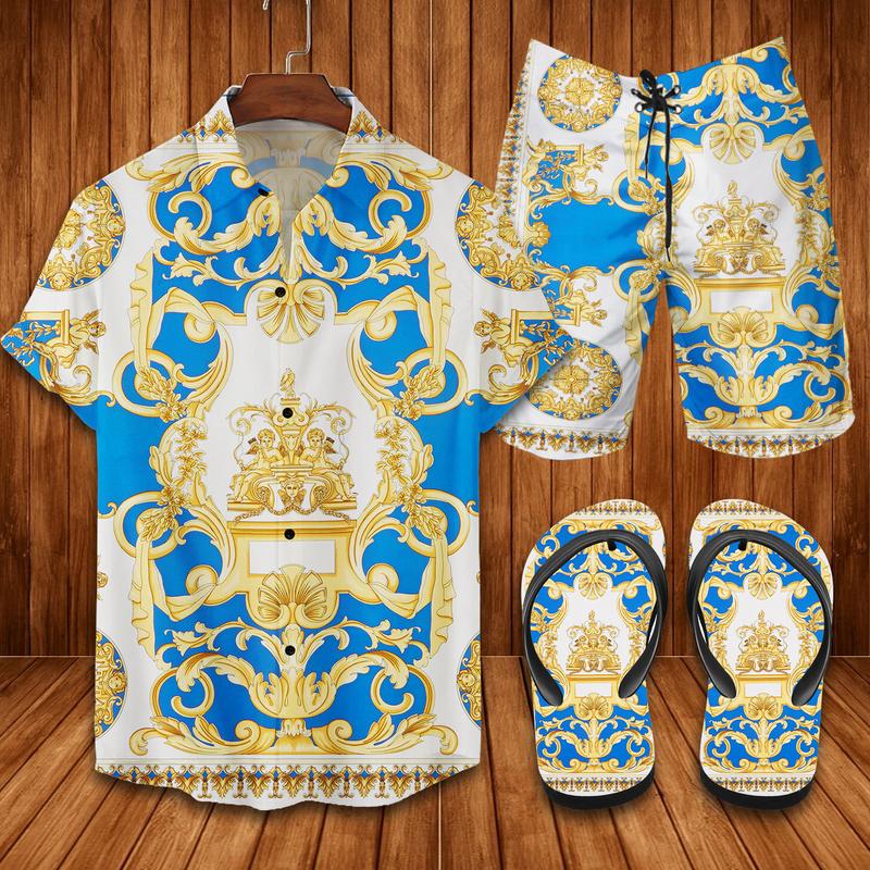 Versace Flip Flops And Combo Hawaiian Shirt, Beach Shorts Vu01421 Vu01423