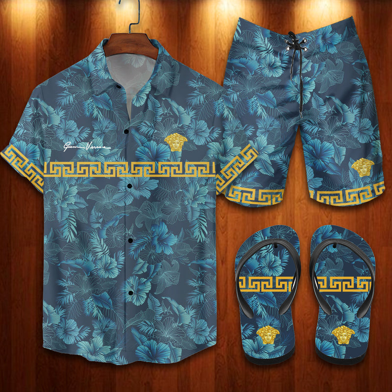 Versace Flip Flops And Combo Hawaiian Shirt, Beach Shorts Vu02489+vu02491