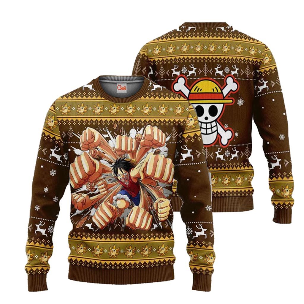 Luffy Gomu Gomu No Pistol Xmas One Piece Anime Best 2023 Ugly Christmas Sweater