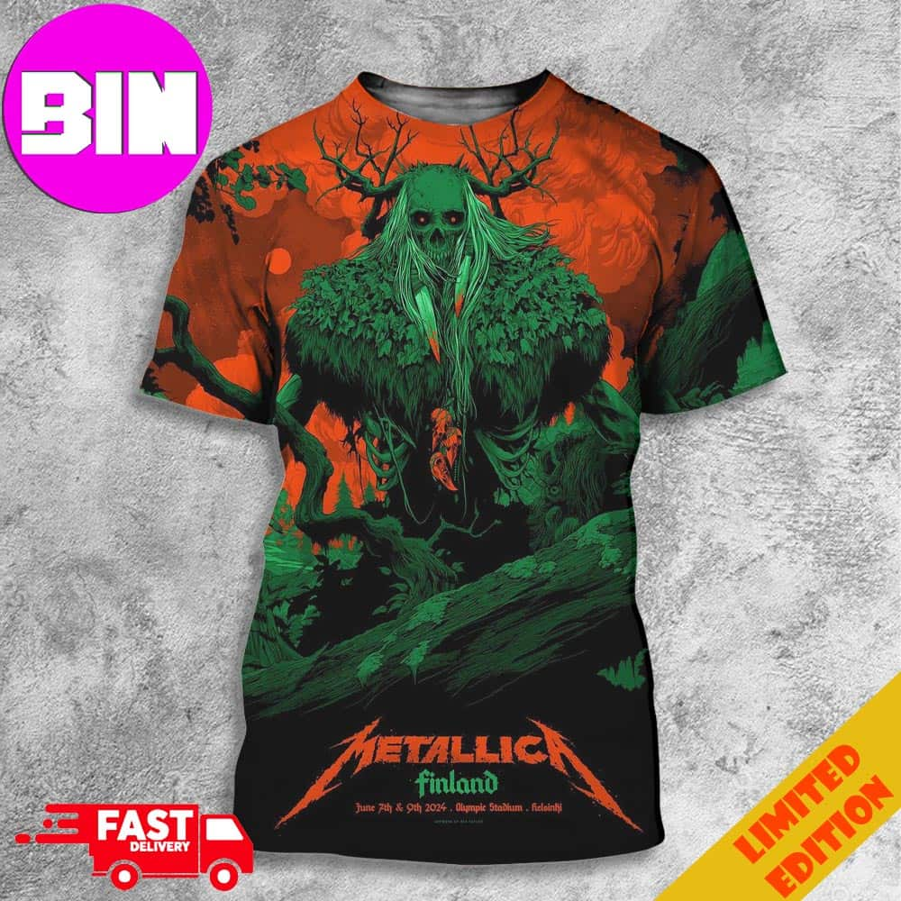 Official Poster Metallica Finlandia M72 World Tour At Olympic Stadium In Helsinki On June 7th And 9th 2024 Art By Kenta Taylor Unisex T-Shirt 3d